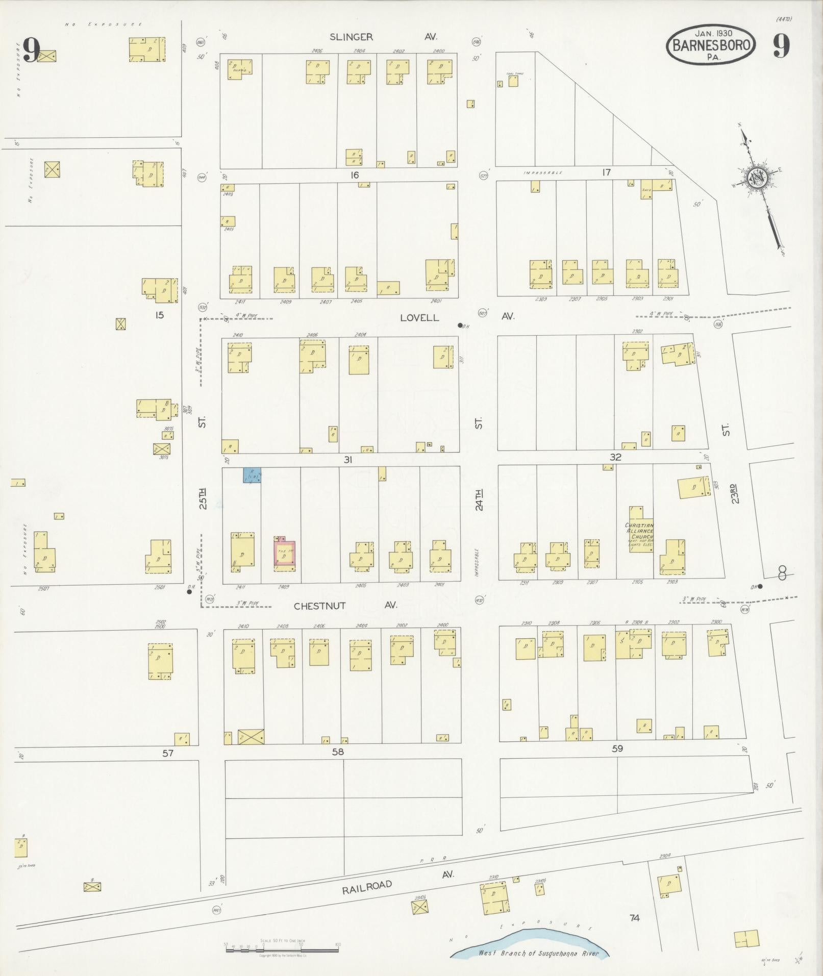 Sanborn Fire Insurance Map from Barnesboro, Cambria County, Pennsylvania (1930), Sheet #0009 - Historic Sanborn Fire Insurance Map Print, vintage old map wall art, antique decor, genealogy gift, Pennsylvania Pennsylvania map