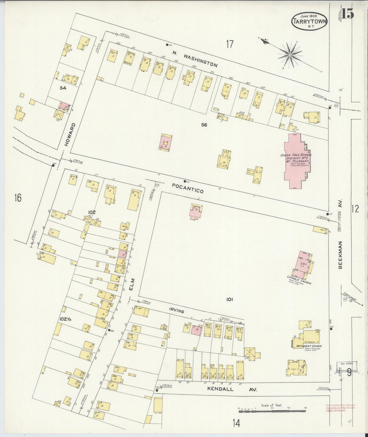 Sanborn Fire Insurance Map from Tarrytown, Westchester County, New York (1909), Sheet #0015 - Historic Sanborn Fire Insurance Map Print, vintage old map wall art, antique decor, genealogy gift, New York New York map
