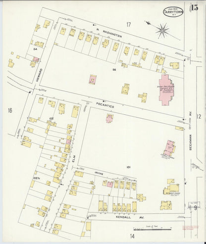 Sanborn Fire Insurance Map from Tarrytown, Westchester County, New York (1909), Sheet #0015 - Historic Sanborn Fire Insurance Map Print, vintage old map wall art, antique decor, genealogy gift, New York New York map