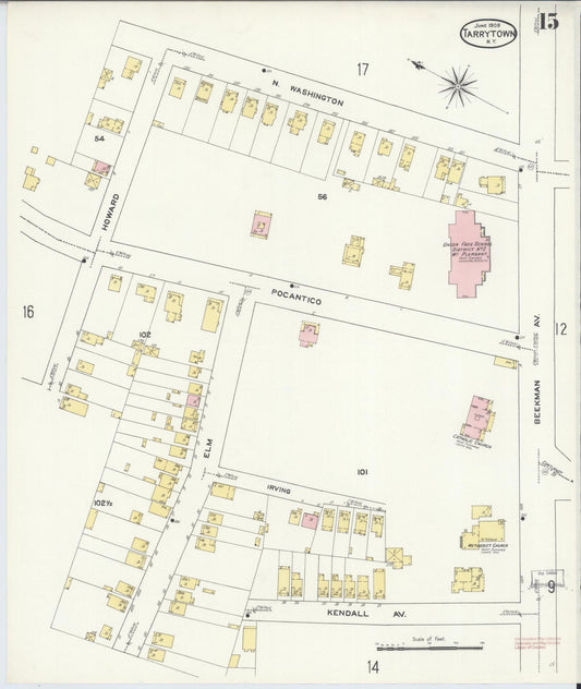 Sanborn Fire Insurance Map from Tarrytown, Westchester County, New York (1909), Sheet #0015 - Historic Sanborn Fire Insurance Map Print, vintage old map wall art, antique decor, genealogy gift, New York New York map