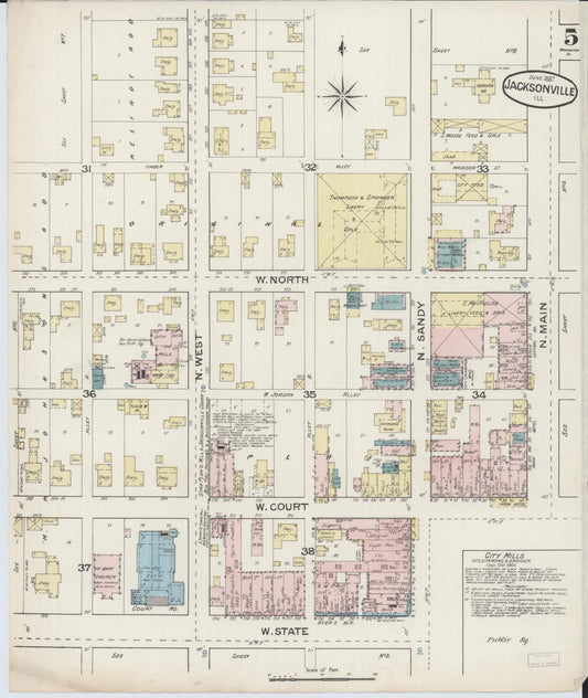 Sanborn Fire Insurance Map from Jacksonville, Morgan County, Illinois (1887), Sheet #0005 - Historic Sanborn Fire Insurance Map Print, vintage old map wall art, antique decor, genealogy gift, Illinois Illinois map