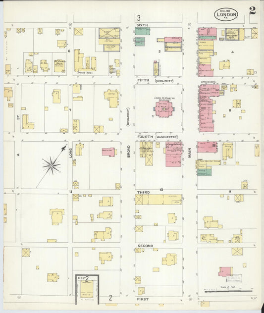 Sanborn Fire Insurance Map from London, Laurel County, Kentucky (1908), Sheet #0002 - Historic Sanborn Fire Insurance Map Print, vintage old map wall art, antique decor, genealogy gift, Kentucky Kentucky map