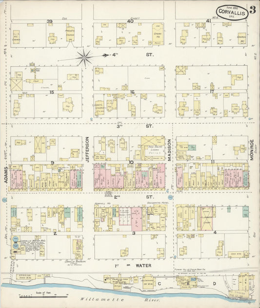 Sanborn Fire Insurance Map from Corvallis, Benton County, Oregon (1890), Sheet #0003 - Historic Sanborn Fire Insurance Map Print, vintage old map wall art, antique decor, genealogy gift, Oregon Oregon map