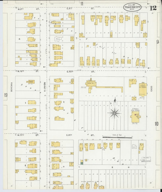 Sanborn Fire Insurance Map from Traverse City, Grand Traverse County, Michigan (1904), Sheet #0012 - Historic Sanborn Fire Insurance Map Print, vintage old map wall art, antique decor, genealogy gift, Michigan Michigan map