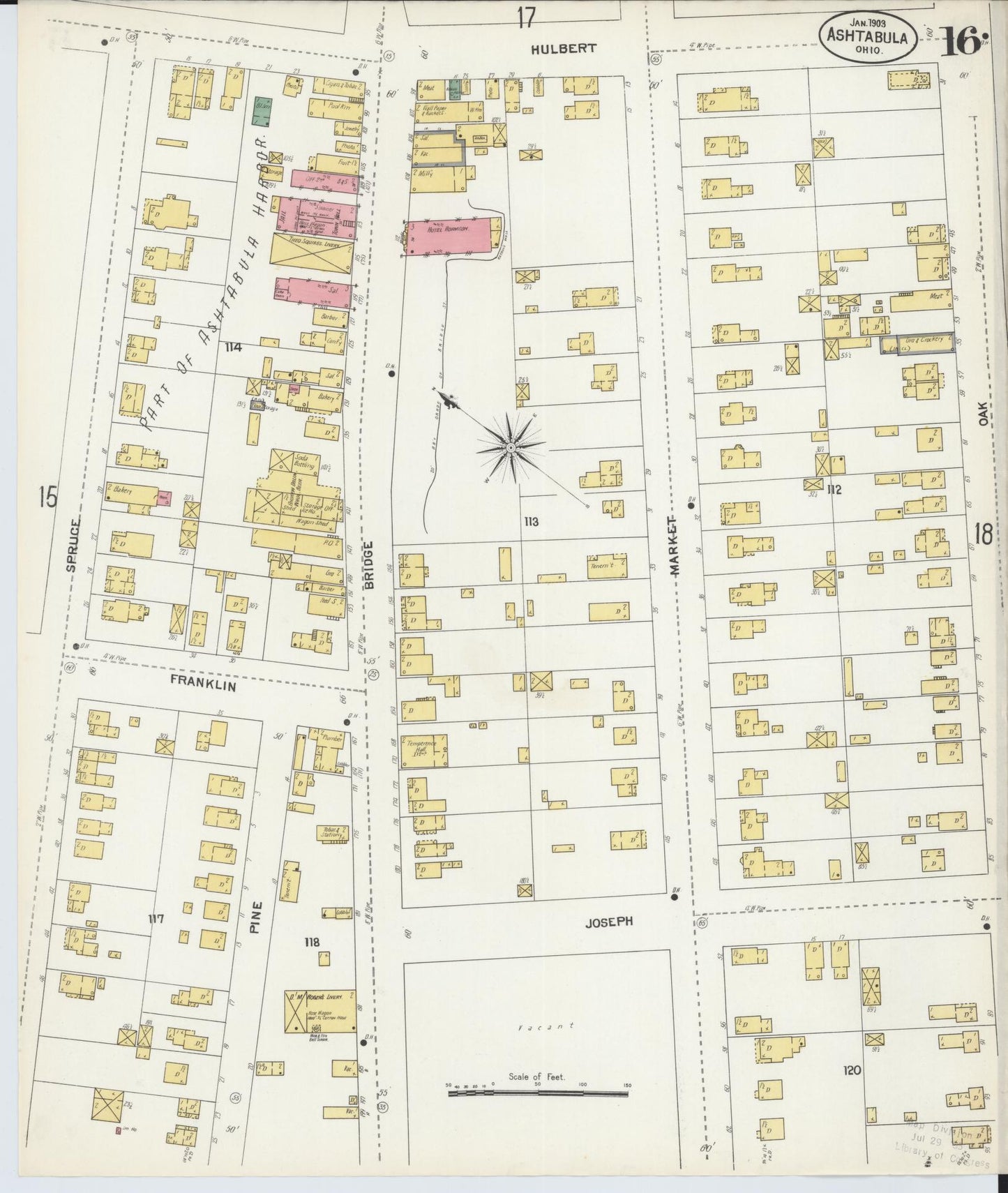 Sanborn Fire Insurance Map from Ashtabula, Ashtabula County, Ohio (1903), Sheet #0016 - Historic Sanborn Fire Insurance Map Print, vintage old map wall art, antique decor, genealogy gift, Ohio Ohio map