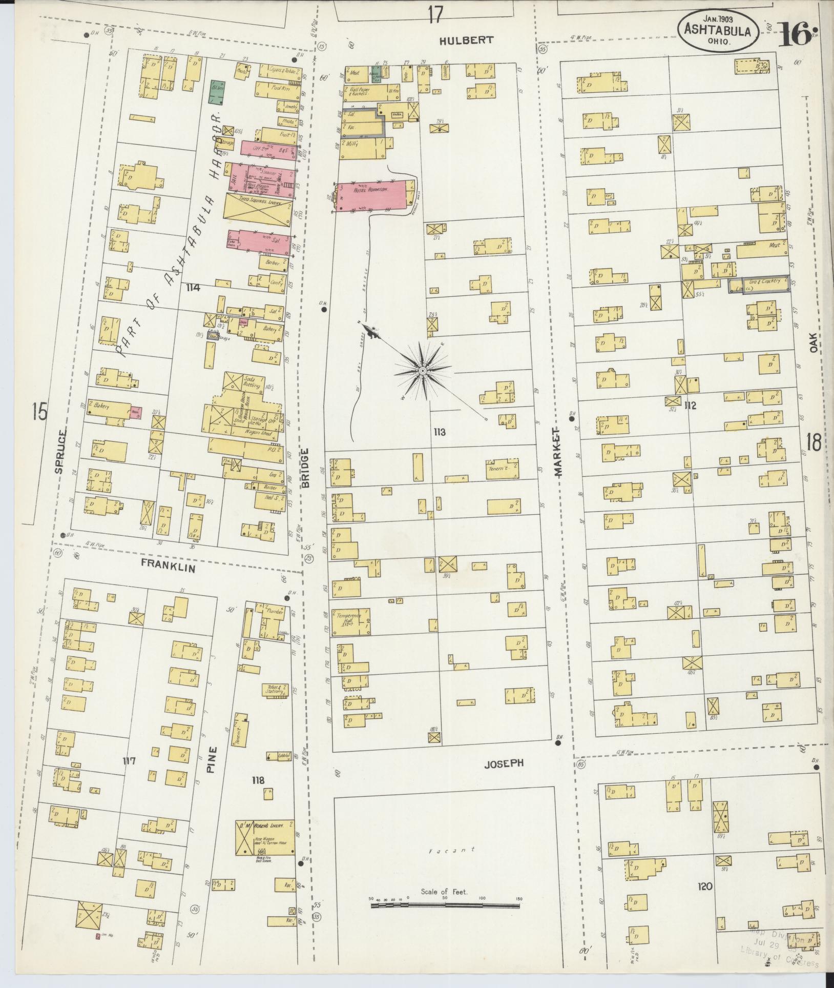 Sanborn Fire Insurance Map from Ashtabula, Ashtabula County, Ohio (1903), Sheet #0016 - Historic Sanborn Fire Insurance Map Print, vintage old map wall art, antique decor, genealogy gift, Ohio Ohio map