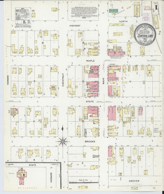 Sanborn Fire Insurance Map from Central Lake, Antrim County, Michigan (1907), Sheet #0001 - Historic Sanborn Fire Insurance Map Print, vintage old map wall art, antique decor, genealogy gift, Michigan Michigan map