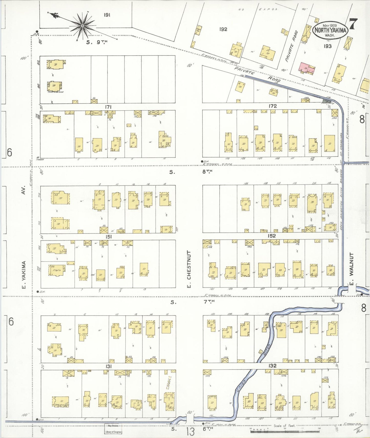 Sanborn Fire Insurance Map from North Yakima, Yakima County, Washington (1909), Sheet #0007 - Complete Map Set gallery image, historic Sanborn map, vintage wall art, Washington Washington