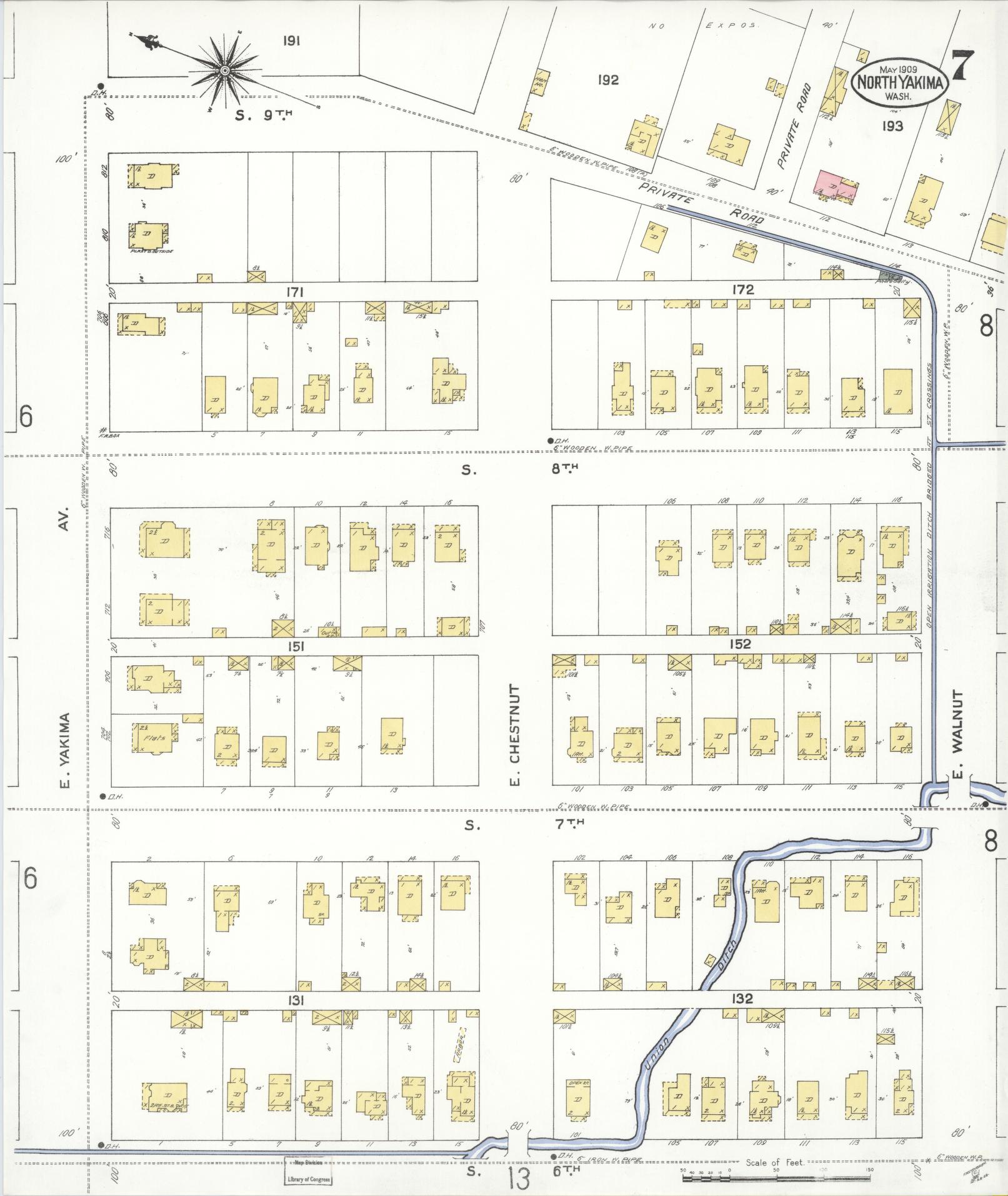 Sanborn Fire Insurance Map from North Yakima, Yakima County, Washington (1909), Sheet #0007 - Complete Map Set gallery image, historic Sanborn map, vintage wall art, Washington Washington