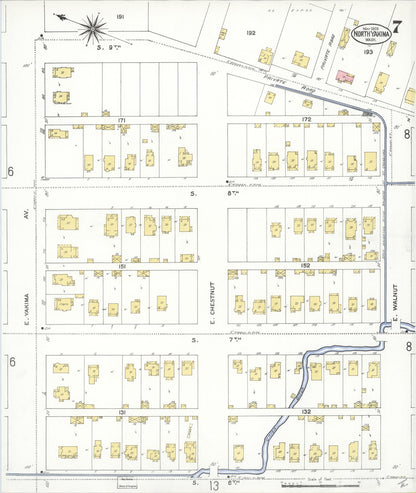 Sanborn Fire Insurance Map from North Yakima, Yakima County, Washington (1909), Sheet #0007 - Complete Map Set gallery image, historic Sanborn map, vintage wall art, Washington Washington