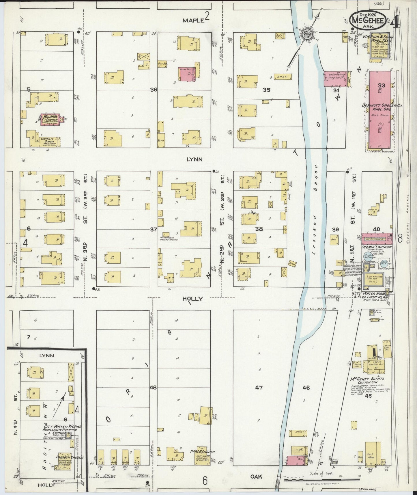 Sanborn Fire Insurance Map from McGehee, Desha County, Arkansas (1920), Sheet #0004 - Complete Map Set gallery image, historic Sanborn map, vintage wall art, Arkansas Arkansas