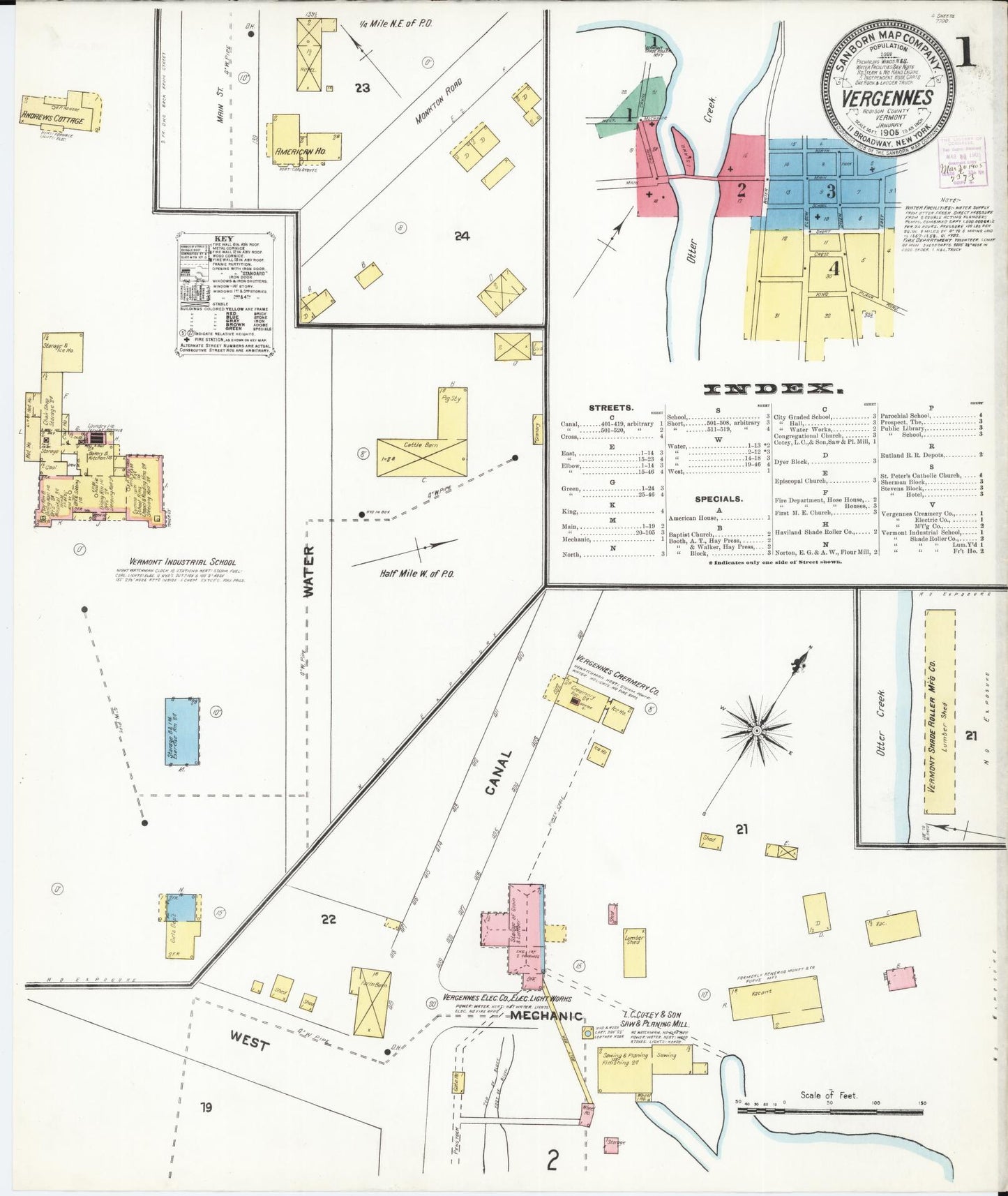 Sanborn Fire Insurance Map from Vergennes, Addison County, Vermont. (1905) – Historic Sanborn Fire Insurance Map Print