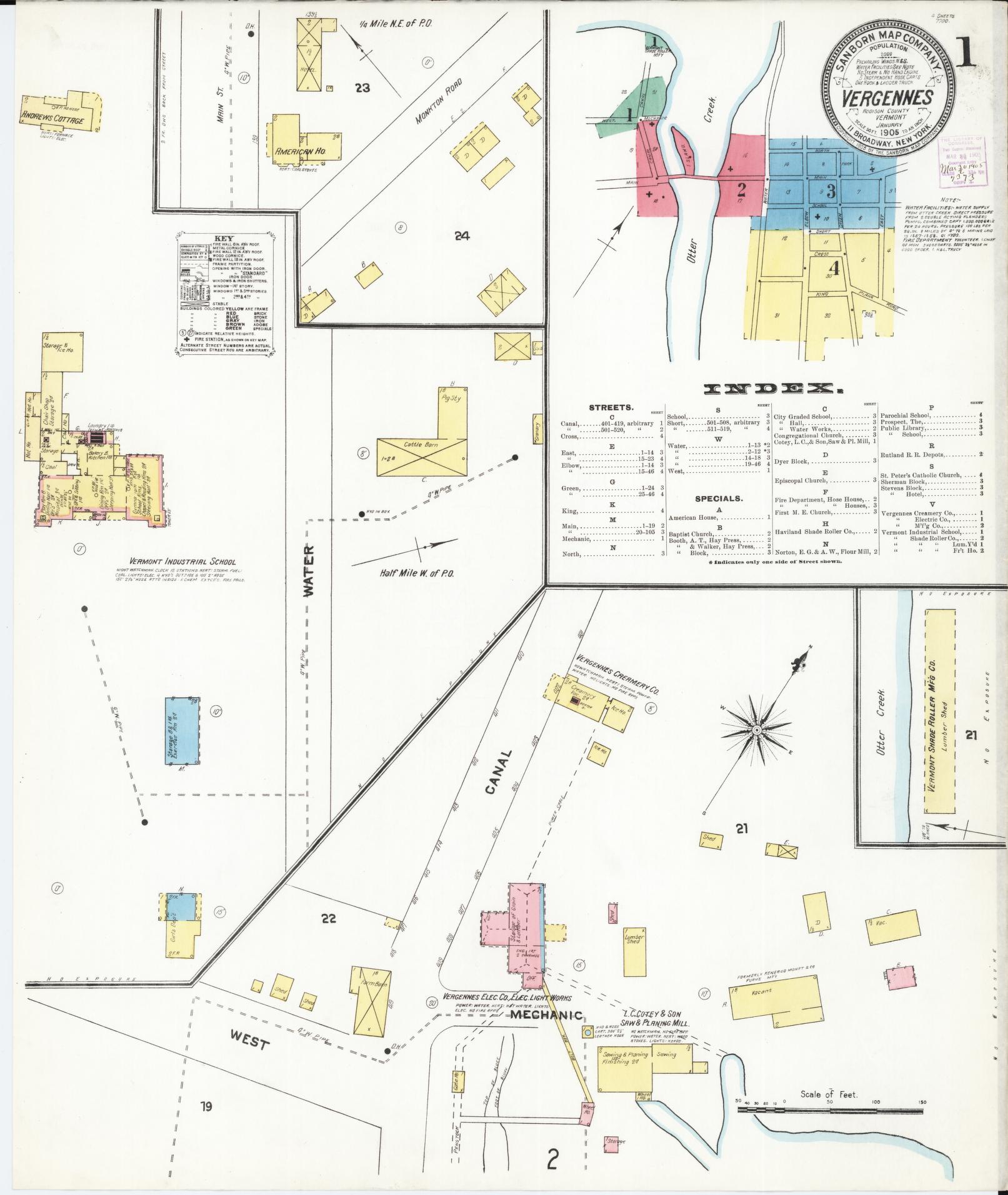 Sanborn Fire Insurance Map from Vergennes, Addison County, Vermont. (1905) – Historic Sanborn Fire Insurance Map Print