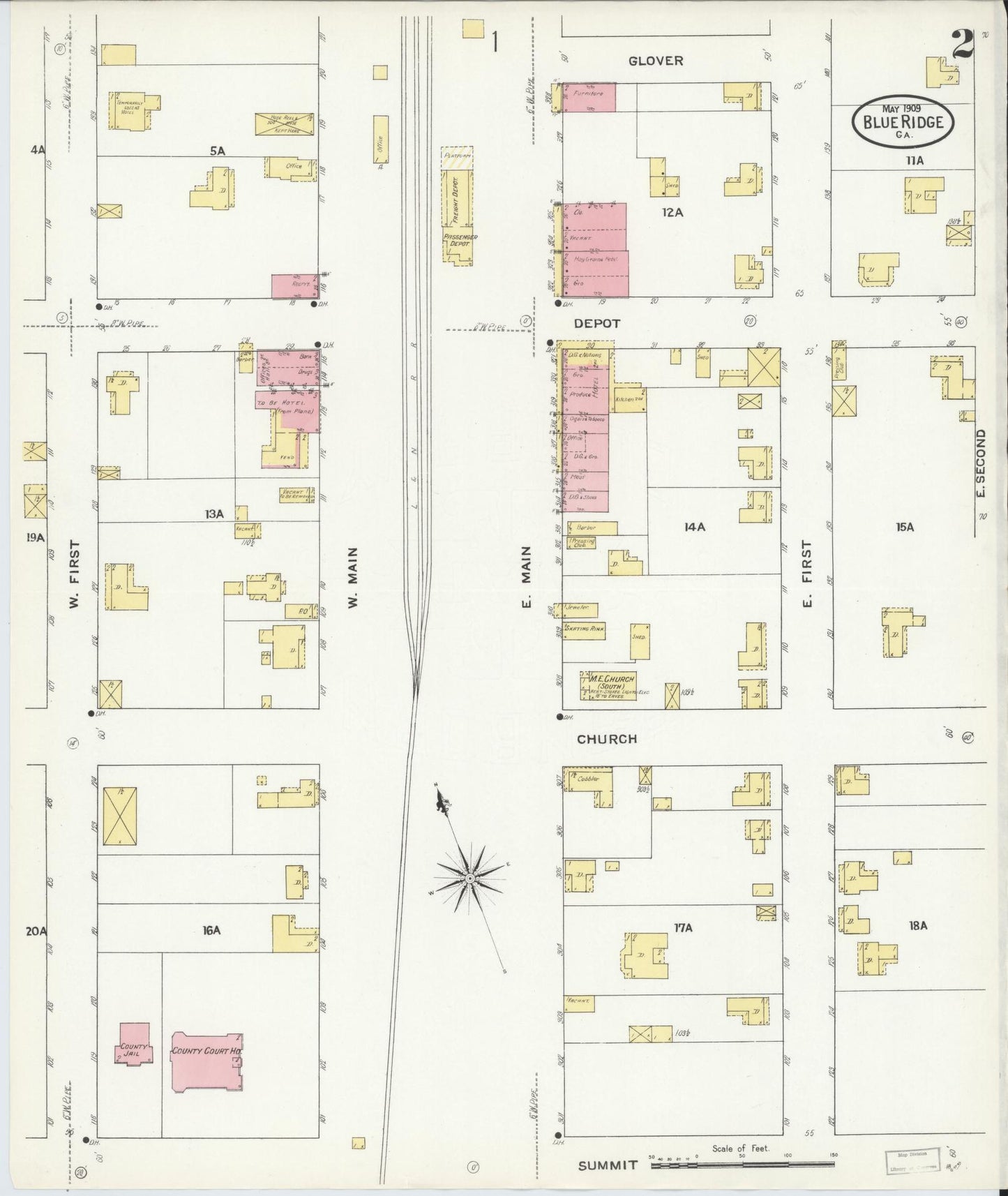 Sanborn Fire Insurance Map from Blue Ridge, Fannin County, Georgia (1909), Sheet #0002 - Complete Map Set gallery image, historic Sanborn map, vintage wall art, Georgia Georgia