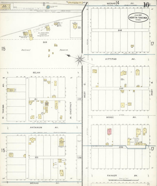 Sanborn Fire Insurance Map from North Yakima, Yakima County, Washington (1897), Sheet #0016 - Historic Sanborn Fire Insurance Map Print, vintage old map wall art, antique decor, genealogy gift, Washington Washington map