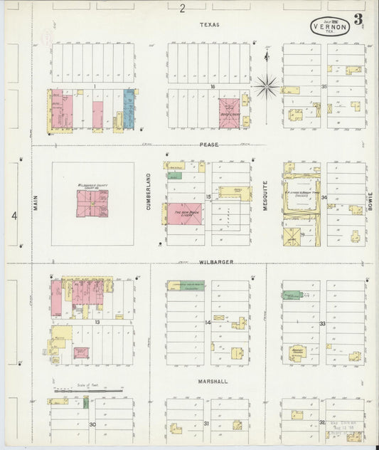 Sanborn Fire Insurance Map from Vernon, Wilbarger County, Texas (1896), Sheet #0003 - Historic Sanborn Fire Insurance Map Print, vintage old map wall art, antique decor, genealogy gift, Texas Texas map