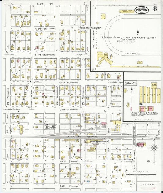 Sanborn Fire Insurance Map from Vinton, Benton County, Iowa (1921), Sheet #0008 - Historic Sanborn Fire Insurance Map Print, vintage old map wall art