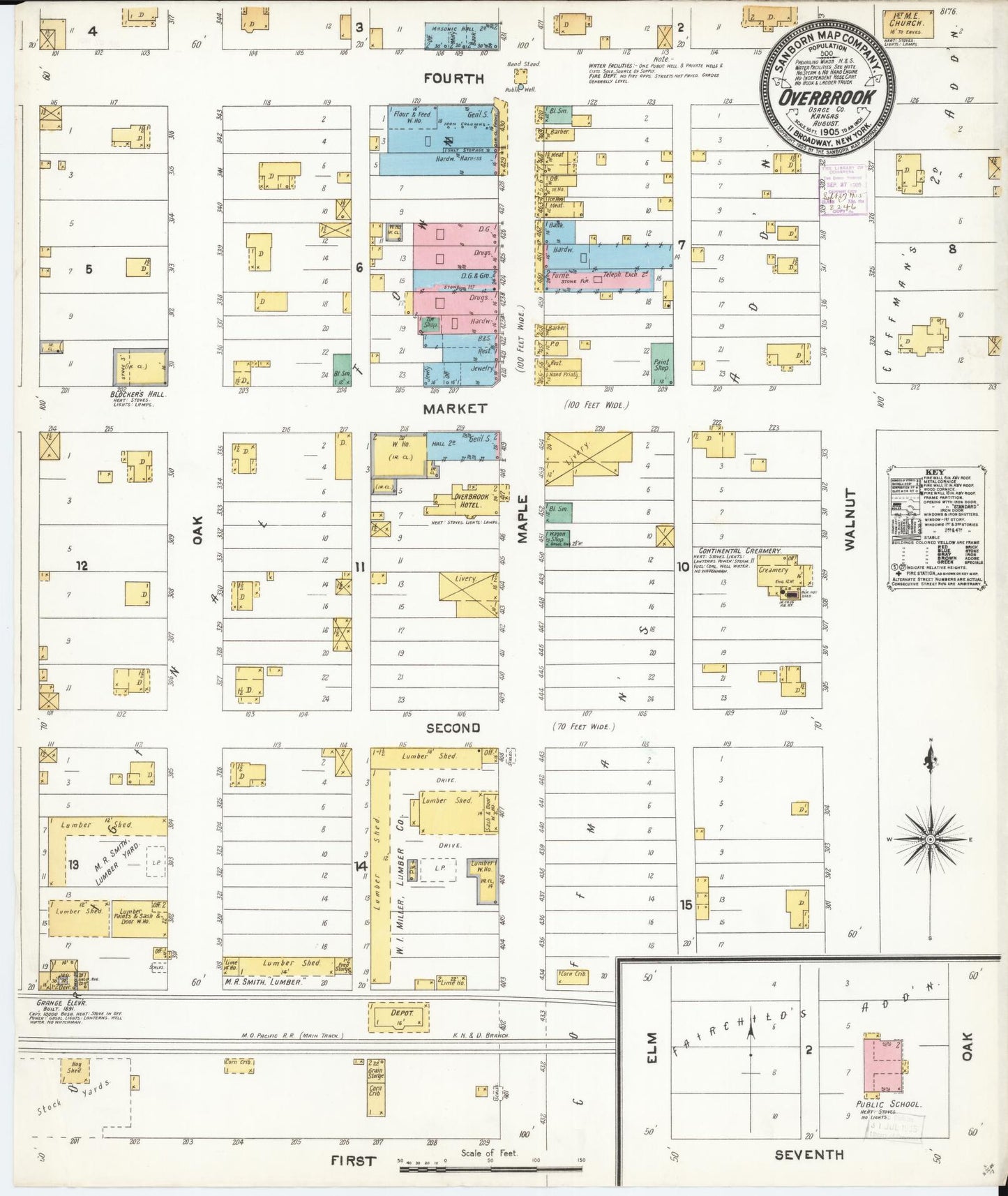 Sanborn Fire Insurance Map from Overbrook, Osage County, Kansas (1905), Sheet #0001 - Historic Sanborn Fire Insurance Map Print, vintage old map wall art, antique decor, genealogy gift, Kansas Kansas map