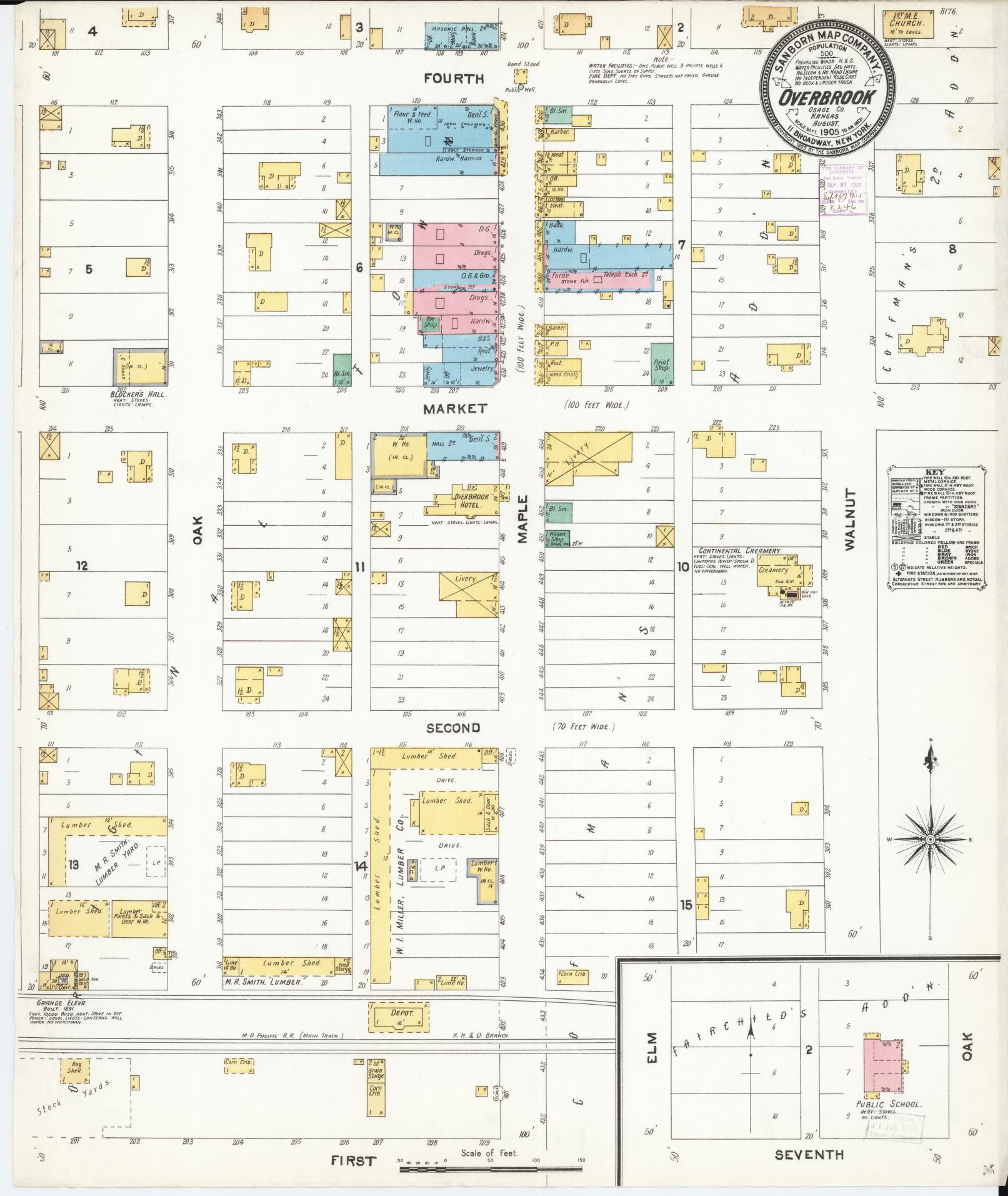 Sanborn Fire Insurance Map from Overbrook, Osage County, Kansas (1905), Sheet #0001 - Historic Sanborn Fire Insurance Map Print, vintage old map wall art, antique decor, genealogy gift, Kansas Kansas map