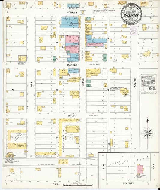Sanborn Fire Insurance Map from Overbrook, Osage County, Kansas (1905), Sheet #0001 - Historic Sanborn Fire Insurance Map Print, vintage old map wall art, antique decor, genealogy gift, Kansas Kansas map