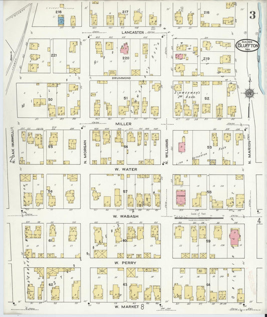 Sanborn Fire Insurance Map from Bluffton, Wells County, Indiana (1919), Sheet #0003 - Historic Sanborn Fire Insurance Map Print, vintage old map wall art, antique decor, genealogy gift, Indiana Indiana map