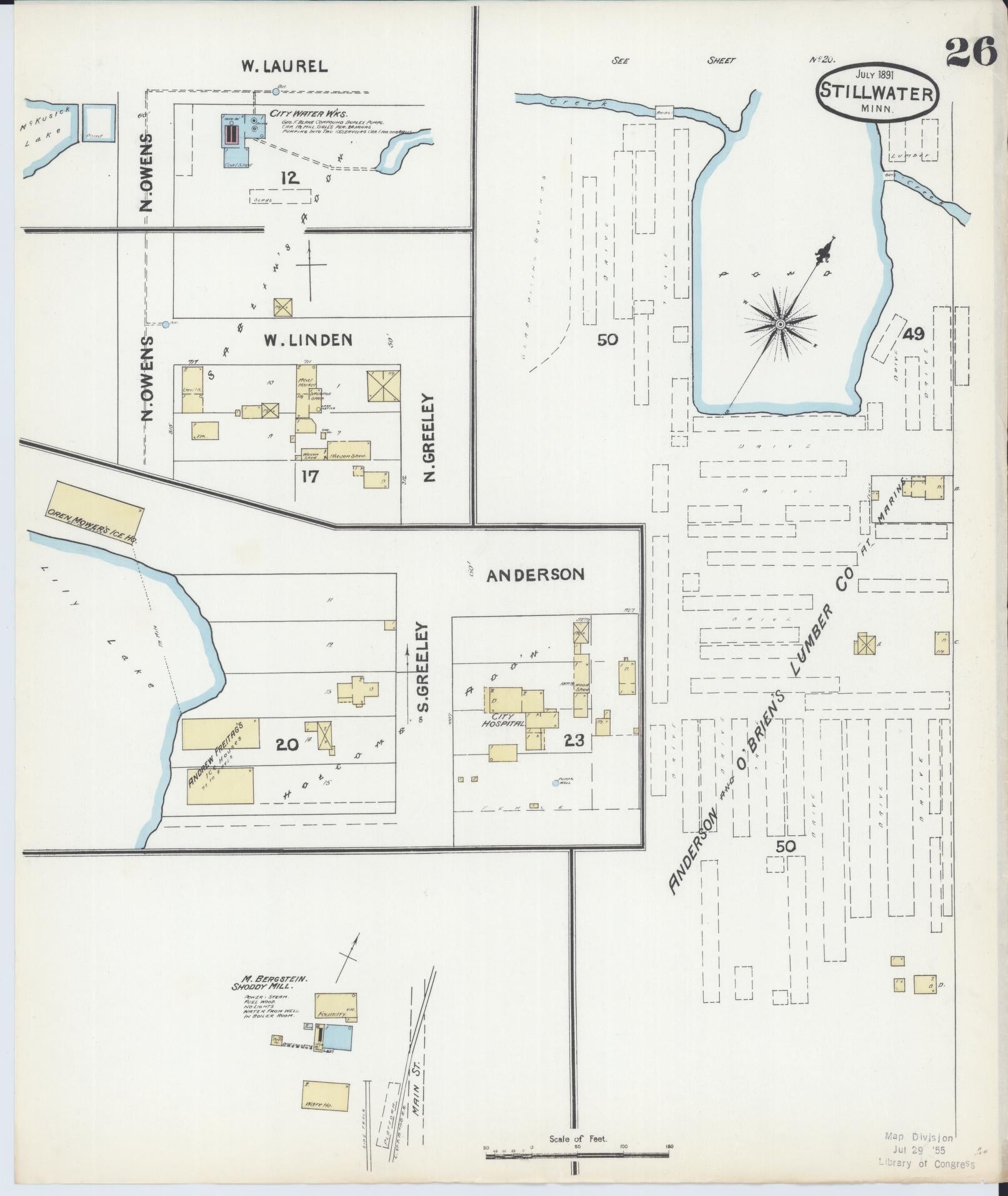 Sanborn Fire Insurance Map from Stillwater, Washington County, Minnesota (1891), Sheet #0026 - Historic Sanborn Fire Insurance Map Print, vintage old map wall art, antique decor, genealogy gift, Minnesota Minnesota map
