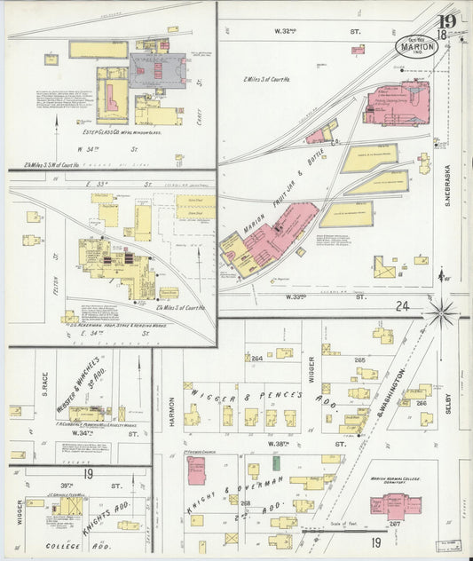 Sanborn Fire Insurance Map from Marion, Grant County, Indiana (1901), Sheet #0019 - Historic Sanborn Fire Insurance Map Print, vintage old map wall art, antique decor, genealogy gift, Indiana Indiana map