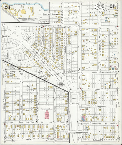 Sanborn Fire Insurance Map from Beloit, Rock County, Wisconsin (1926), Sheet #0026 - Historic Sanborn Fire Insurance Map Print, vintage old map wall art, antique decor, genealogy gift, Wisconsin Wisconsin map