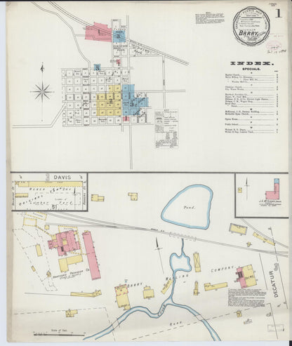 Sanborn Fire Insurance Map from Barry, Pike County, Illinois (1894), Sheet #0001 - Historic Sanborn Fire Insurance Map Print, vintage old map wall art, antique decor, genealogy gift, Illinois Illinois map