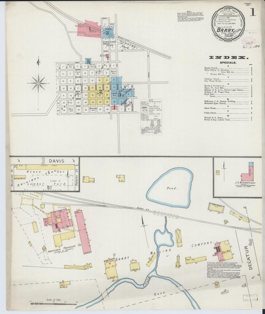 Sanborn Fire Insurance Map from Barry, Pike County, Illinois (1894), Sheet #0001 - Historic Sanborn Fire Insurance Map Print, vintage old map wall art, antique decor, genealogy gift, Illinois Illinois map