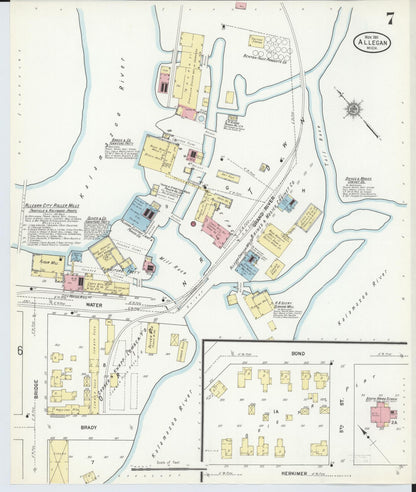 Sanborn Fire Insurance Map from Allegan, Allegan County, Michigan (1911), Sheet #0007 - Historic Sanborn Fire Insurance Map Print, vintage old map wall art, antique decor, genealogy gift, Michigan Michigan map