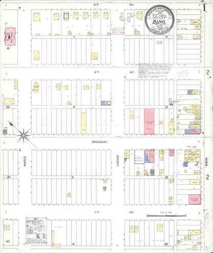 Sanborn Fire Insurance Map from Buhl, Twin Falls County, Idaho (1909), Sheet #0001 - Complete Map Set gallery image, historic Sanborn map, vintage wall art, Falls Idaho
