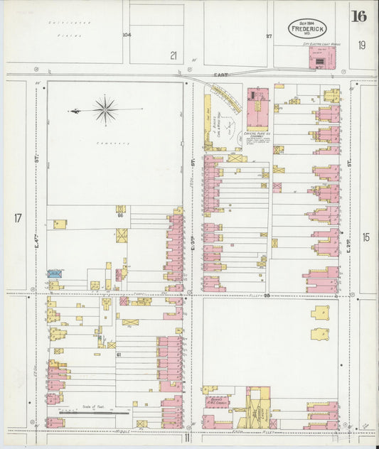 Frederick, Maryland - 1904 - Sanborn Fire Insurance Map, Sheet #0016 - Historic Sanborn Fire Insurance Map Print, Frederick Maryland 1904 0016 vintage old map wall art