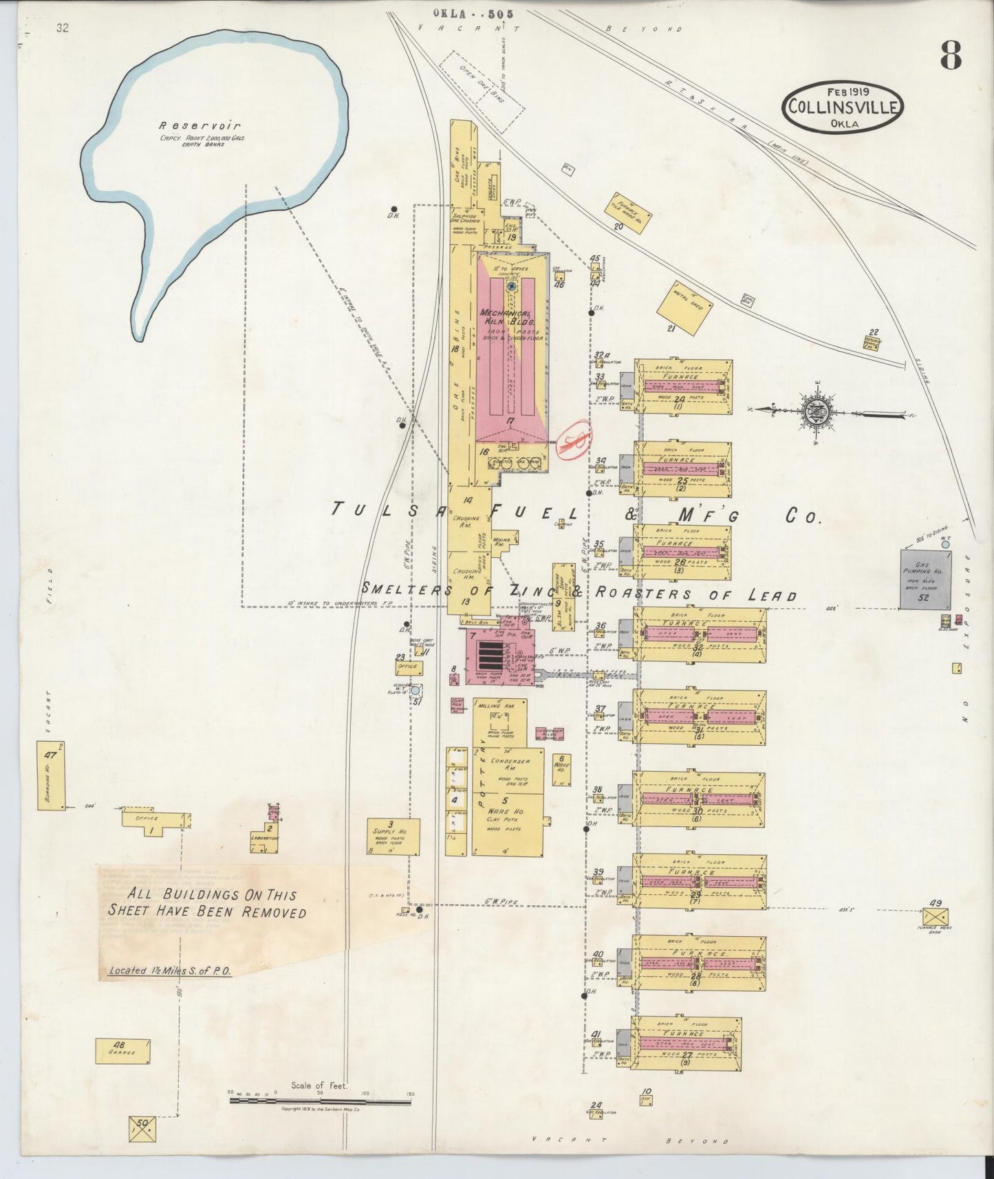 Sanborn Fire Insurance Map from Collinsville, Tulsa County, Oklahoma (1936), Sheet #0008 - Historic Sanborn Fire Insurance Map Print, vintage old map wall art, antique decor, genealogy gift, Oklahoma Oklahoma map