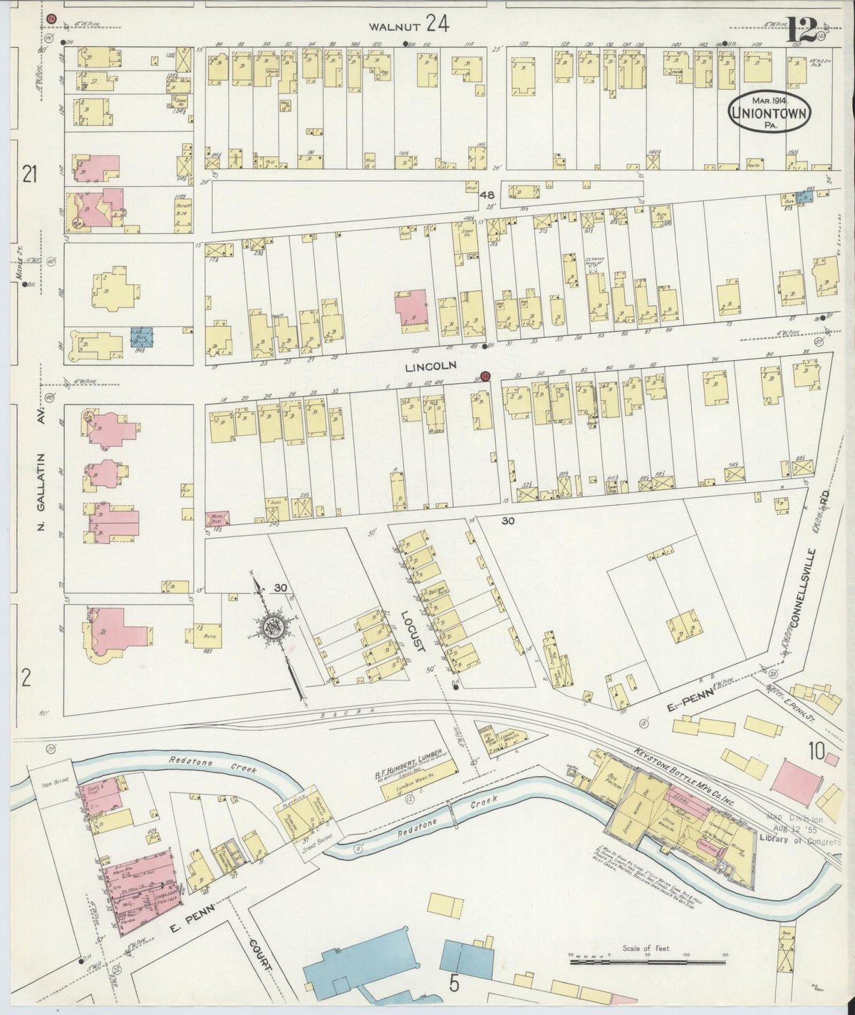 Sanborn Fire Insurance Map from Uniontown, Fayette County, Pennsylvania (1914), Sheet #0012 - Complete Map Set gallery image, historic Sanborn map, vintage wall art, Pennsylvania Pennsylvania