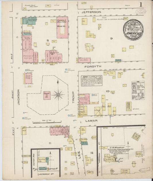 Sanborn Fire Insurance Map from Americus, Sumter County, Georgia (1885), Sheet #0001 - Historic Sanborn Fire Insurance Map Print, vintage old map wall art, antique decor, genealogy gift, Georgia Georgia map