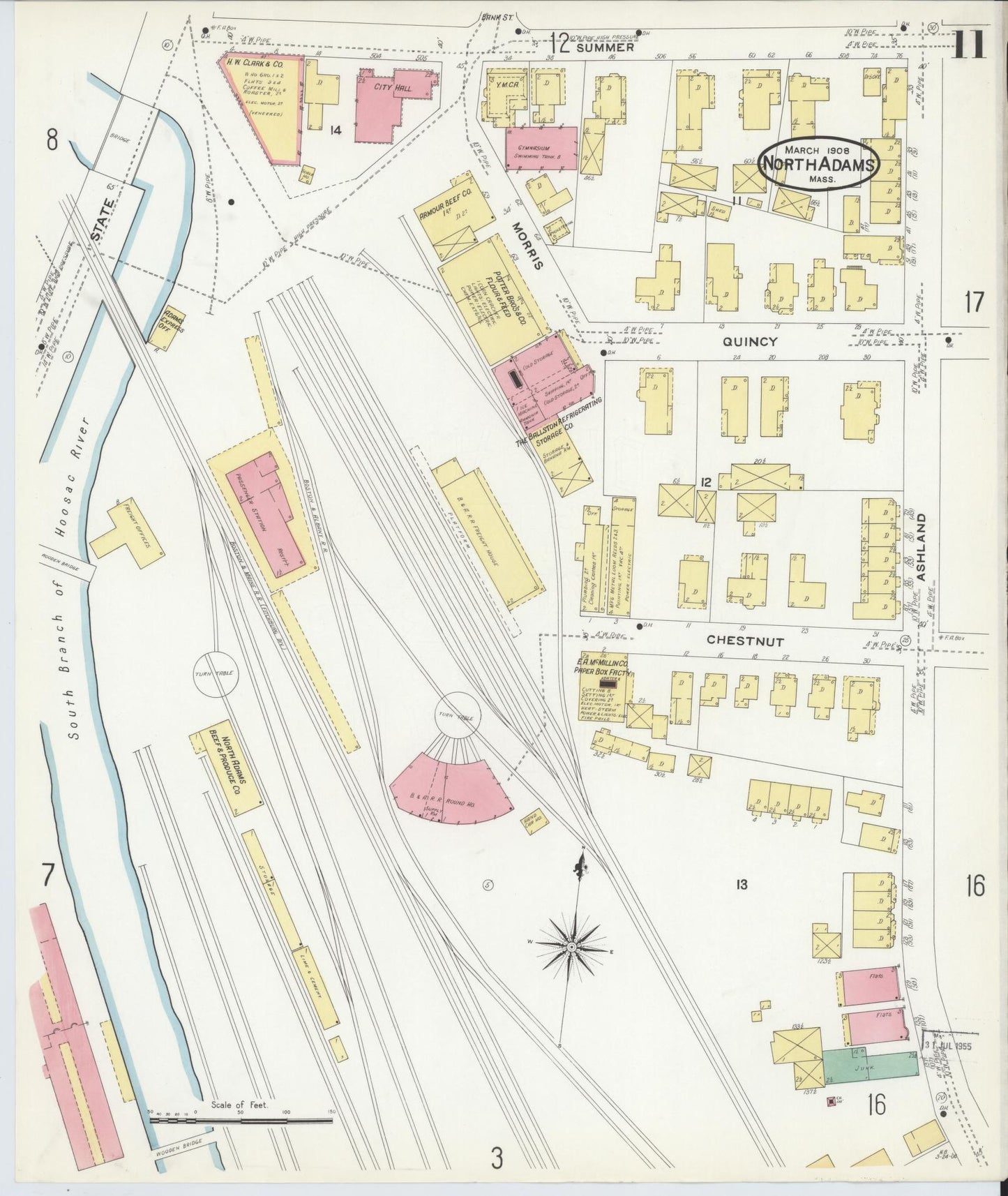 Sanborn Fire Insurance Map from North Adams, Berkshire County, Massachusetts (1908), Sheet #0011 - Historic Sanborn Fire Insurance Map Print, vintage old map wall art, antique decor, genealogy gift, Massachusetts Massachusetts map