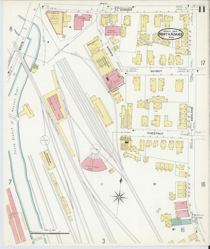 Sanborn Fire Insurance Map from North Adams, Berkshire County, Massachusetts (1908), Sheet #0011 - Historic Sanborn Fire Insurance Map Print, vintage old map wall art, antique decor, genealogy gift, Massachusetts Massachusetts map