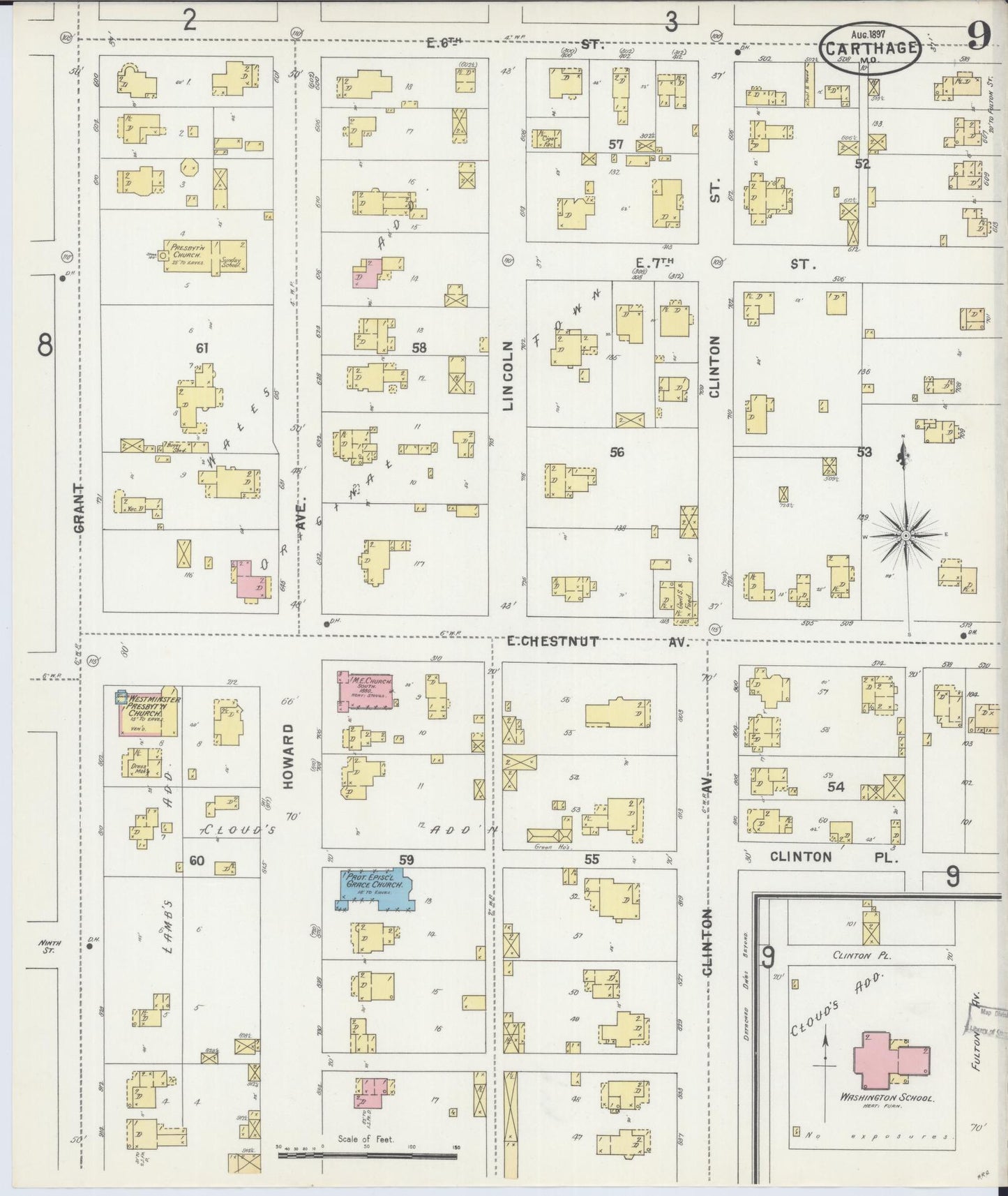 Sanborn Fire Insurance Map from Carthage, Jasper County, Missouri (1897), Sheet #0009 - Complete Map Set gallery image, historic Sanborn map, vintage wall art, Missouri Missouri