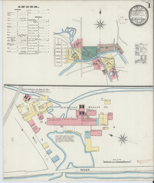 Sanborn Fire Insurance Map from Blackstone, Worcester County, Massachusetts. (1893) – Historic Sanborn Fire Insurance Map Print