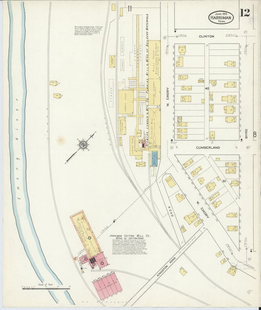 Sanborn Fire Insurance Map from Harriman, Roane County, Tennessee (1913), Sheet #0012 - Historic Sanborn Fire Insurance Map Print, vintage old map wall art, antique decor, genealogy gift, Tennessee Tennessee map