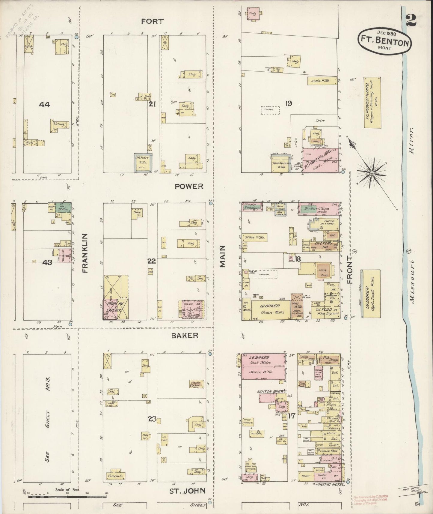 Sanborn Fire Insurance Map from Fort Benton, Chouteau County, Montana (1888), Sheet #0002 - Complete Map Set gallery image, historic Sanborn map, vintage wall art, Montana Montana