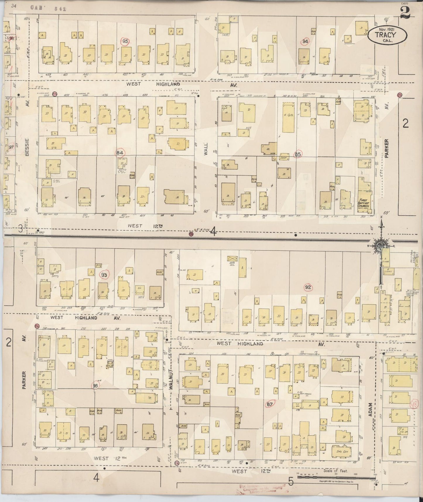 Sanborn Fire Insurance Map from Tracy, San Joaquin County, California (1945), Sheet #0002 - Complete Map Set gallery image, historic Sanborn map, vintage wall art, California California