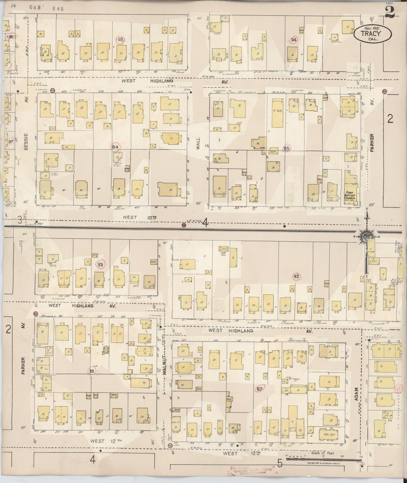 Sanborn Fire Insurance Map from Tracy, San Joaquin County, California (1945), Sheet #0002 - Complete Map Set gallery image, historic Sanborn map, vintage wall art, California California