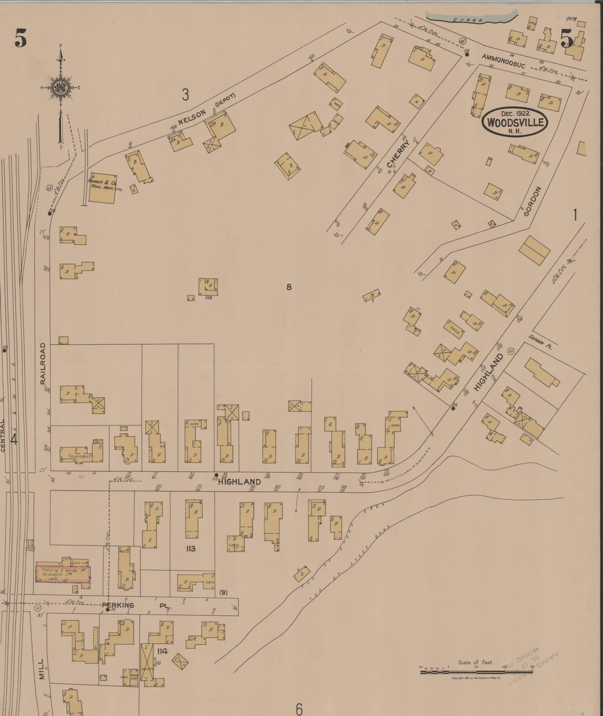 Sanborn Fire Insurance Map from Woodsville, Grafton County, New Hampshire (1922), Sheet #0005 - Complete Map Set gallery image, historic Sanborn map, vintage wall art, New Hampshire New Hampshire