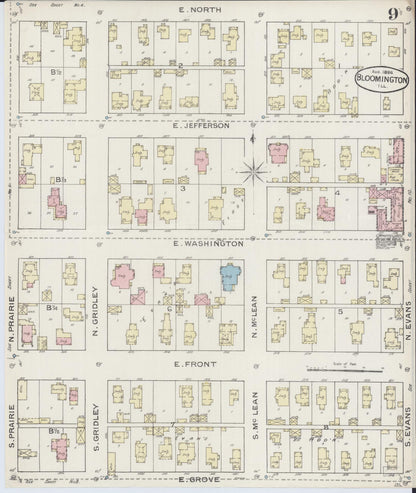 Sanborn Fire Insurance Map from Bloomington, McLean County, Illinois (1886), Sheet #0009 - Complete Map Set gallery image, historic Sanborn map, vintage wall art, Illinois Illinois