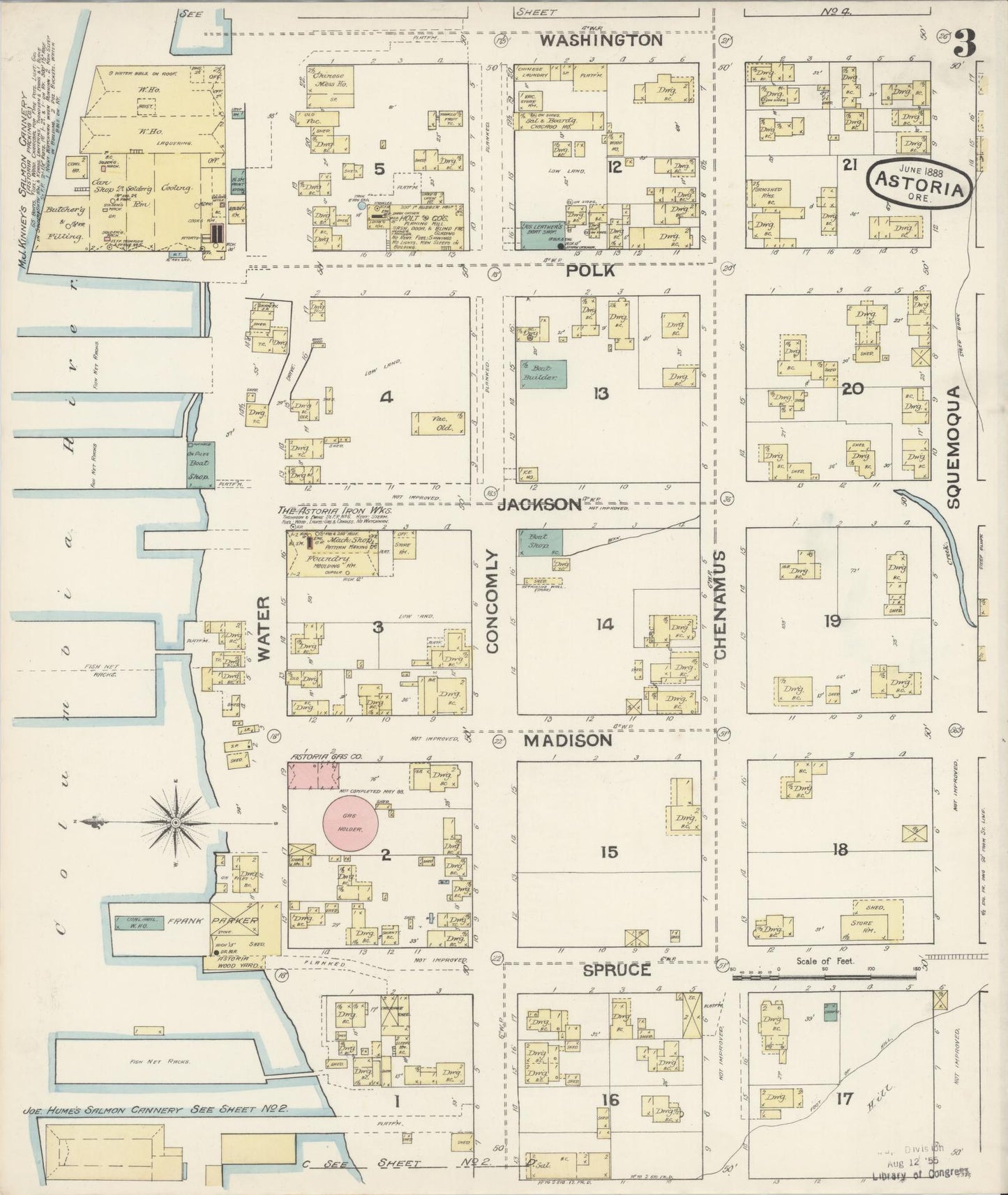 Sanborn Fire Insurance Map from Astoria, Clatsop County, Oregon (1888), Sheet #0003 - Complete Map Set gallery image, historic Sanborn map, vintage wall art, Oregon Oregon
