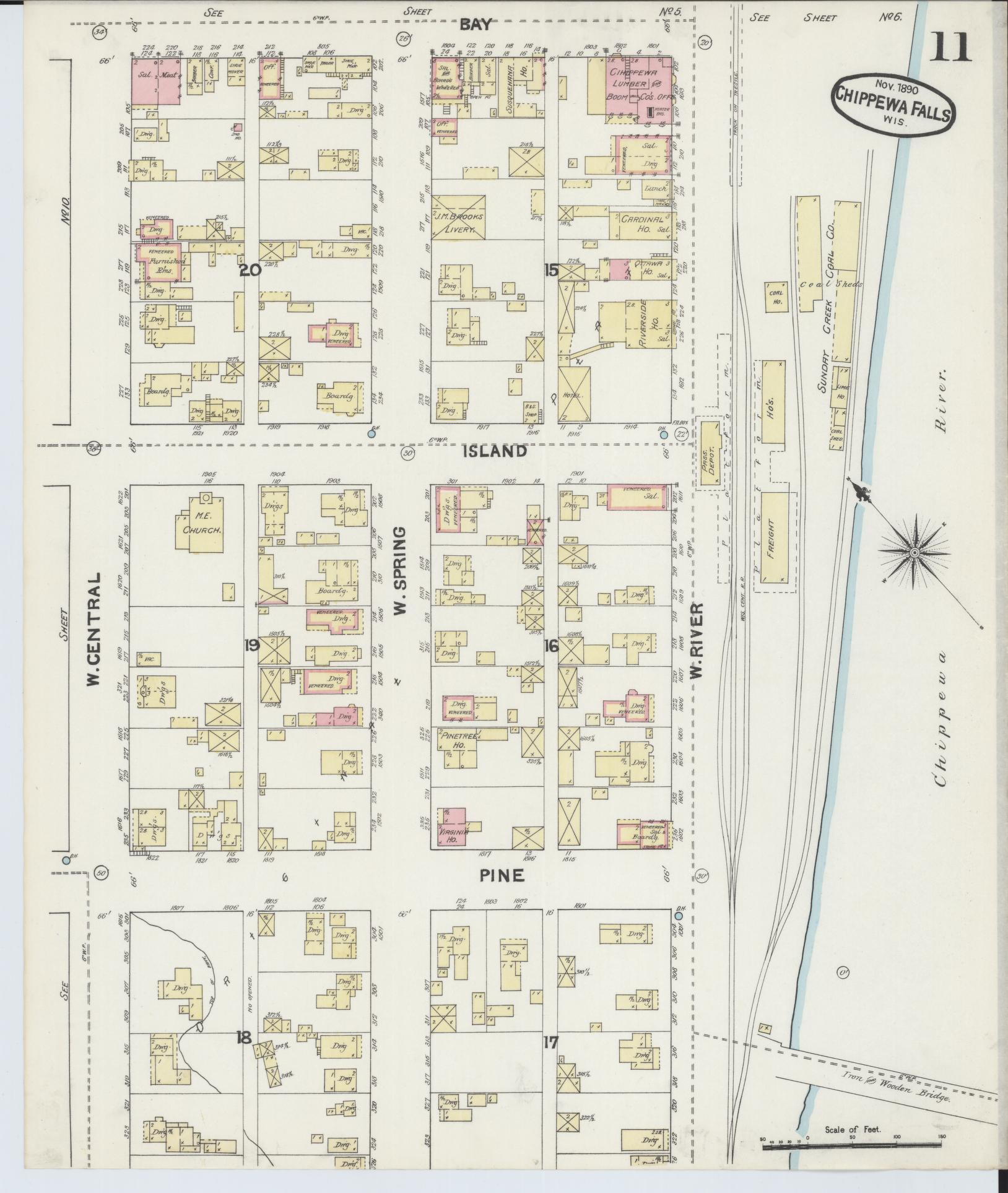 Sanborn Fire Insurance Map from Chippewa Falls, Chippewa County, Wisconsin (1890), Sheet #0011 - Complete Map Set gallery image, historic Sanborn map, vintage wall art, Wisconsin Wisconsin