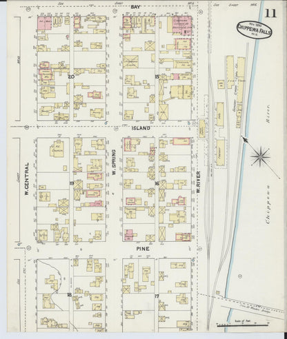 Sanborn Fire Insurance Map from Chippewa Falls, Chippewa County, Wisconsin (1890), Sheet #0011 - Complete Map Set gallery image, historic Sanborn map, vintage wall art, Wisconsin Wisconsin
