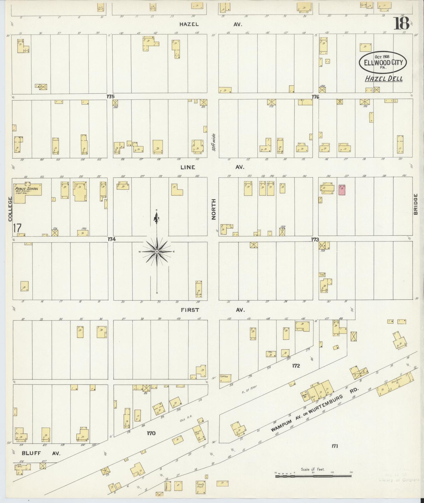 Sanborn Fire Insurance Map from Ellwood City, Lawrence County, Pennsylvania (1908), Sheet #0018 - Historic Sanborn Fire Insurance Map Print, vintage old map wall art, antique decor, genealogy gift, Pennsylvania Pennsylvania map